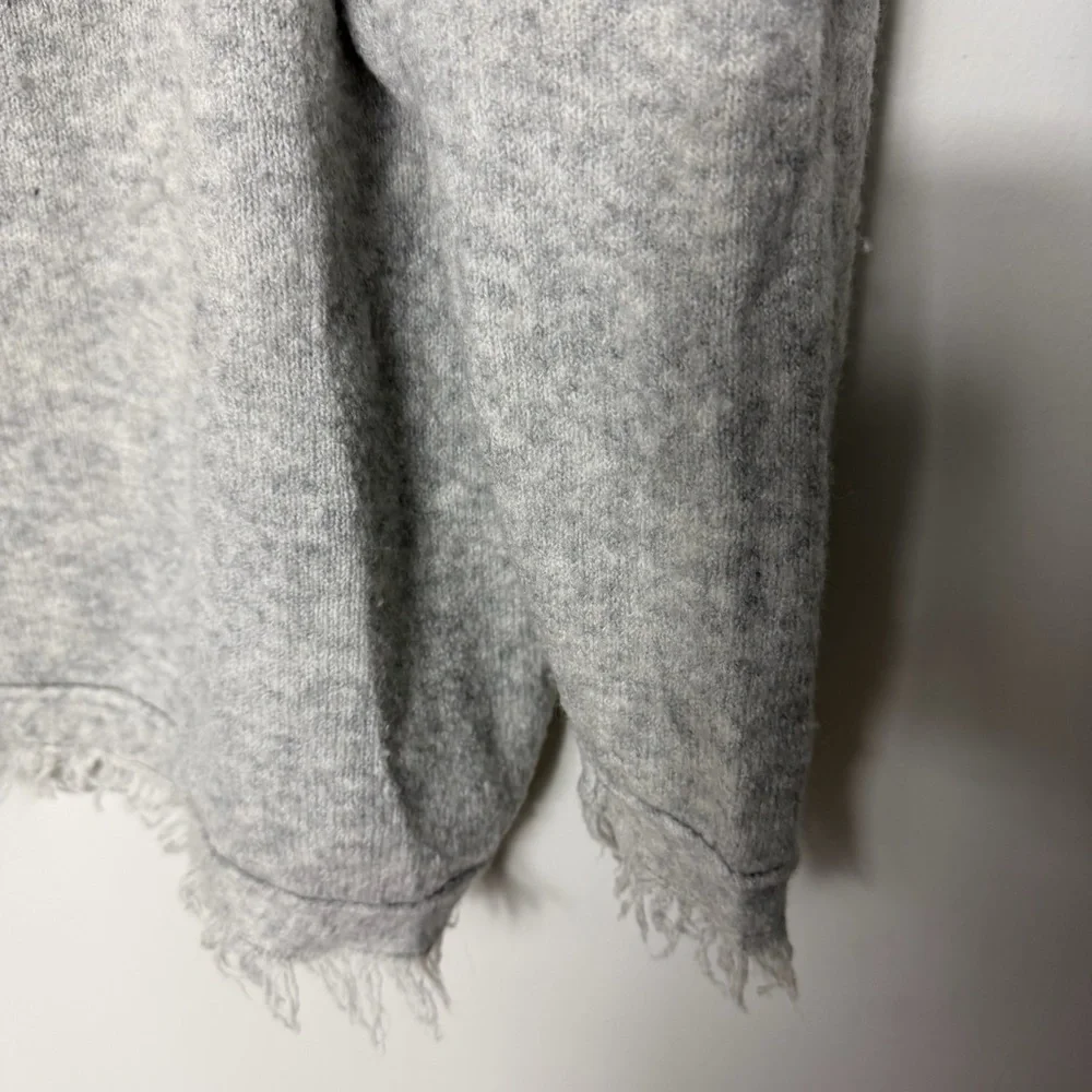 Free People Gray V-Neck Frayed Hem Sweater